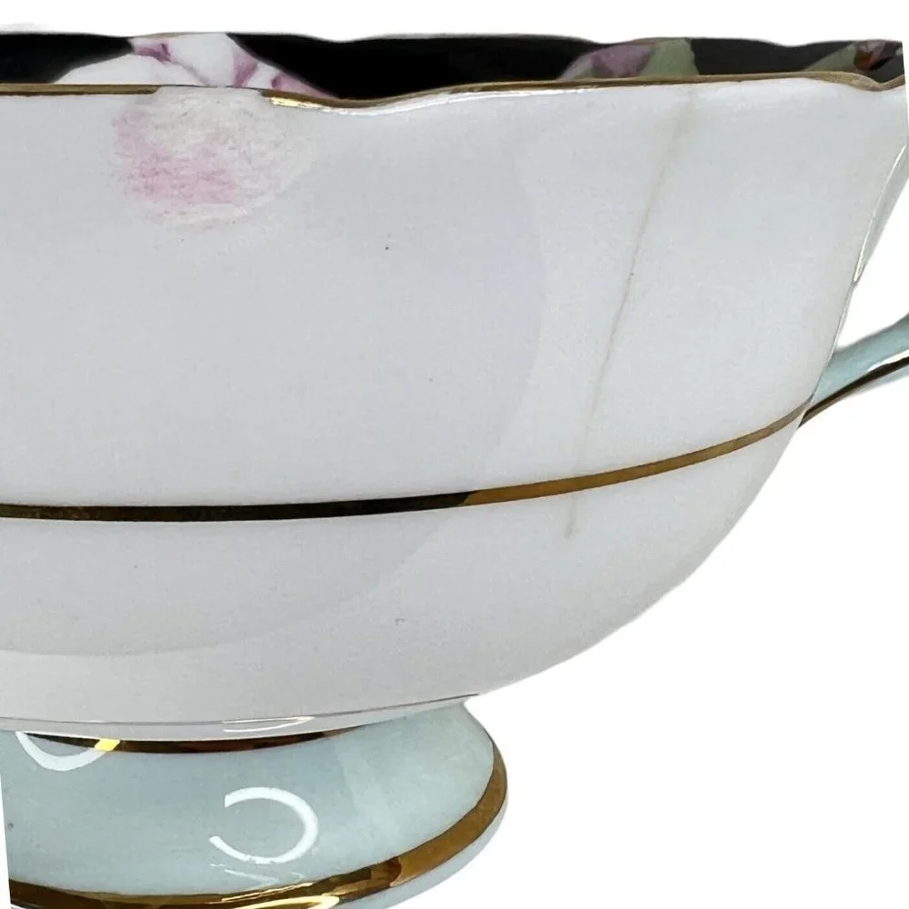 Paragon Tea Cup Pink Cabbage‎ Rose Black Blue Double Warrant Display Only FLAWS